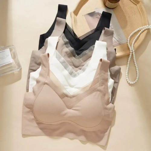 Premium Seamless Mesh V-Neck Push-Up Support Bra - Multi-Color Comfort Set