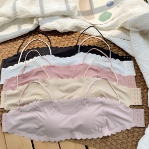 Shezzy Seamless Tube Top Bra for Women Ice Silk Push Up Narrow Straps Bralette