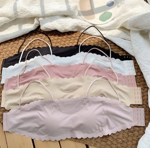 Shezzy Seamless Tube Top Bra for Women Ice Silk Push Up Narrow Straps Bralette