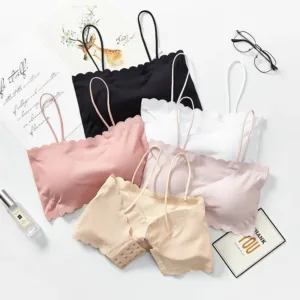 Shezzy Seamless Tube Top Bra for Women Ice Silk Push Up Narrow Straps Bralette